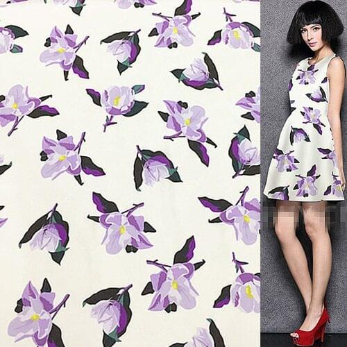 Positioning 97cm length purple floral print silk Crepe DE chine fabric,SCDC768