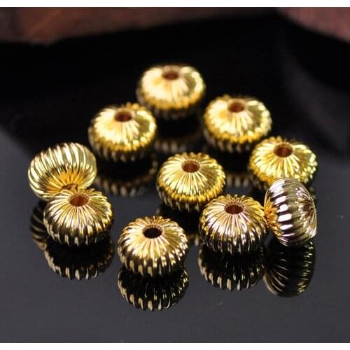 Plated Gold Color Rondelle 8x6mm 10x6mm Hollow Plicated Metal Brass Loose Spacer Beads lot for Jewelry Making DIY Crafts