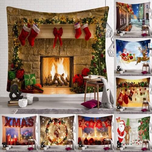 Xmas Art Wall Hanging Tapestry Christmas Large Bedspread Wall Hanging Throw Blanket Mat Backdrop Home Room Decoration Gift