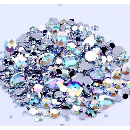Mix Sizes Crystal AB Round strass Acrylic Loose Non-Hotfix Flatback Rhinestone Nail Art Crystal Stones For Wedding Decorations