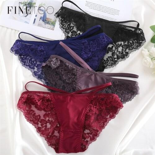 FINETOO 3Pcs/set Lace Underwear Sexy Thin Belt Women Panties M-XL Floral Sexy Lingerie New Girls Underpants Fashion Panty Briefs