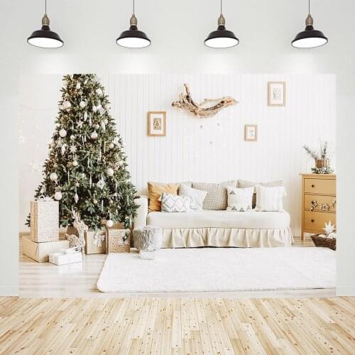 White Christmas Tree Decor Living Room Backgrounds for Photos Vinyl Photography Backdrops Photocall for Children Baby Family