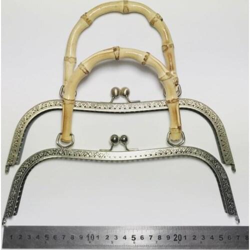 27cm big size women DIY handbag metal clasp with bamboo handle female purse frame with kiss buckle knurling edge 2pcs/lot