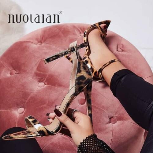 2019 Summer Women Sandals Leopard High Heels Sandals Ankle Strap Womens Shoes Peep Toe High Heels Party Wedding Shoes Woman