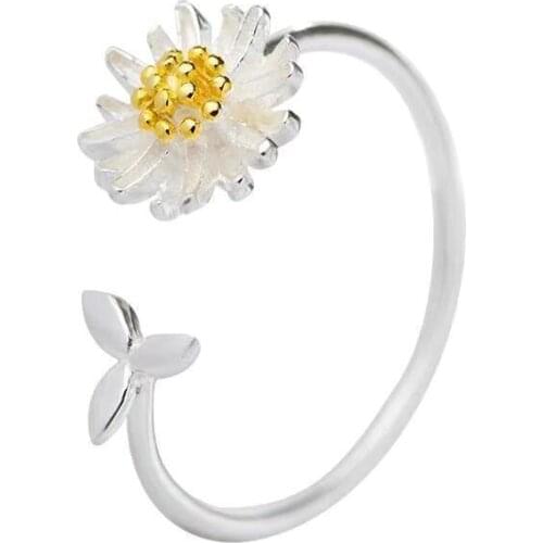 New Silver Color Daisy Sun Flower Rings for Women Adjustable Size Opening Rings Fashion Wedding Jewelry