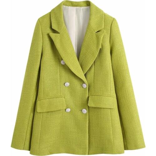 2021 autumn women small fragrant wind casual coat Double Breasted lapel Suits jacket Long Sleeve Textured Outerwear tweed Blazer