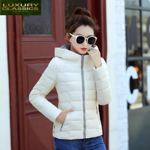 Winter Jacket Women 2021 Autumn New Parkas Hooded Short Cotton Padded Coat Ladies Solid Slim Tops Chaqueta Mujer LWL880