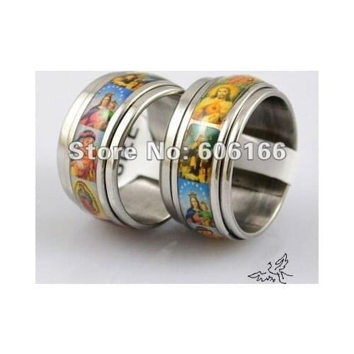 10mm Spinner Catholic Holy Icon Ring Jesus Rings Virgin Mary Ring Multicolor Stainless Steel Rings Fashion Religious Jewelry