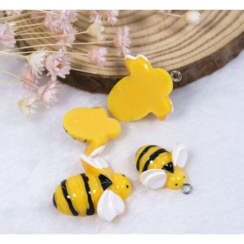 10pcs /Lot Flatback Resin Charms Animal Cute Bee Keychain Pendant Earring DIY Making Accessories