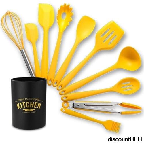 10Pcs Silicone Kitchenware Non-stick Cookware Cooking Tool Spatula Ladle Egg Beaters Shovel Spoon Soup Kitchen Utensils Set