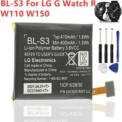 100% Original 410mAh BL-S3 Watch Replacement Battery For LG G Watch R W110 W150 Watch batteries With Tracking number