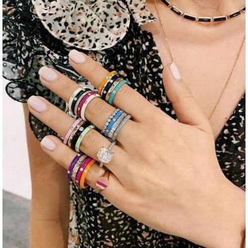 925 sterling silver 4 colors enamel engagement band stacking bands fashion women finger rings size 5 6 7 8 9