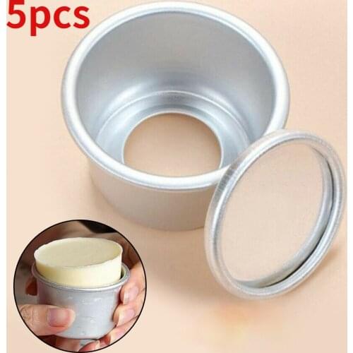 5pcs,2 inches Mini Baking Cake Mold Round Aluminum Cake Pan Removable Bottom Mould DIY 6.4cm X 5.3cm X 4.0cm
