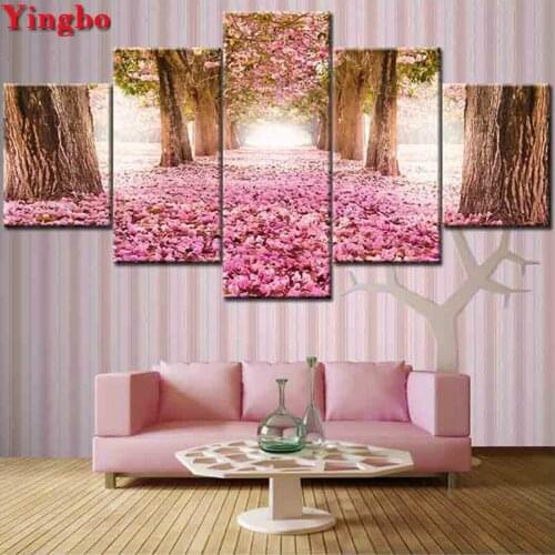 5pcs Diamond Embroidery Cherry blossoms landscape forest Diy Diamond Painting Full Square picture Rhinestone Mosaic Decoration