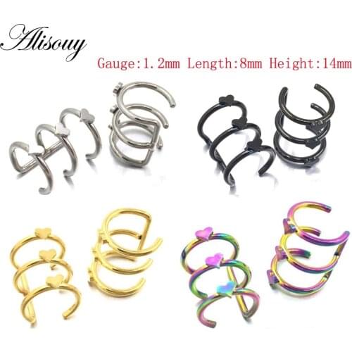 Alisouy 1PCS Stainless Steel Nose Rings Studs Fake Septum Piercing Nose Hoop Fake Nose Ear Rings&Studs Body Jewelry For WOMEN