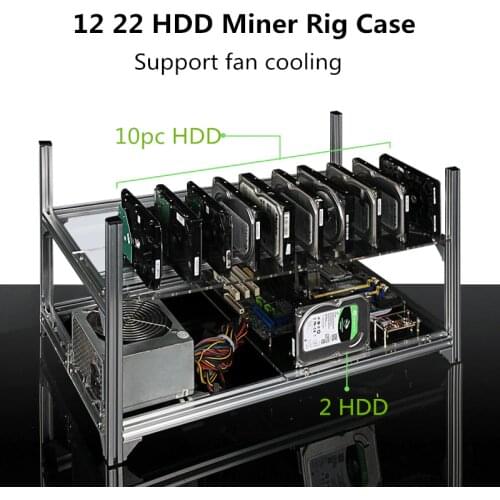 Angitu Newest 12/22 SDD HDD ETH Aluminum Stackable Open Air Mining Miner Frame Rig Case With Acrylic Top Cover