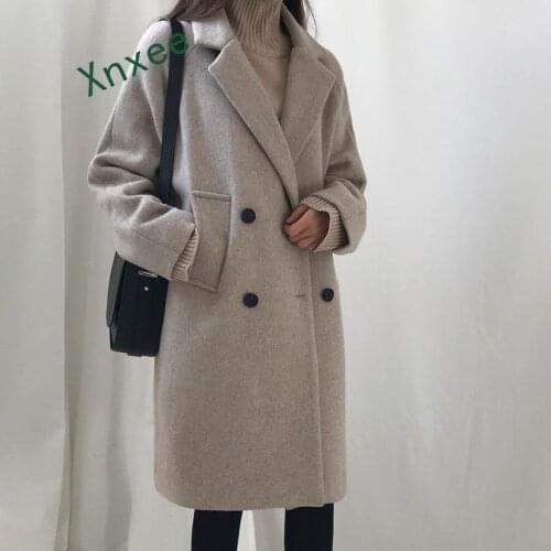Xnxee Double Breasted Female Outwears Thick Long Trench Coat Women 2019 Autumn Loose Jackets Elegant OL Black Blazer