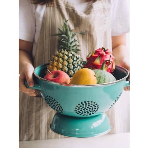 Retro Enamel Drain Basket Household Empty Sink Creative Kitchen Fruit Basket Basket