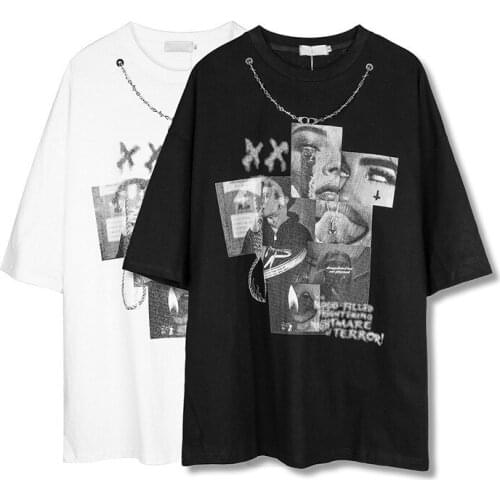 Vintage Mens T shirt Hip Hop Streetwear Harajuku T-shirt Face Print Cotton Casual Summer Tshirt Short Sleeve Loose Tops Tees