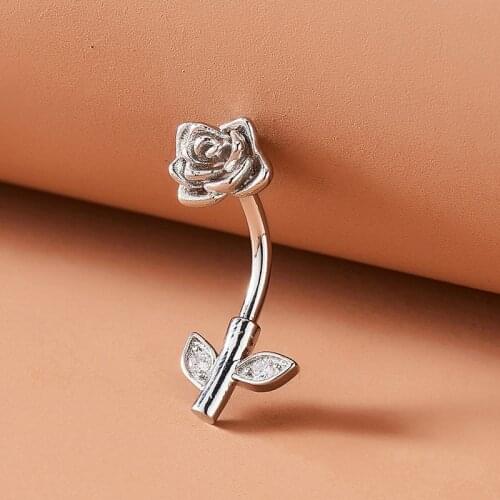 Geometric Copper Navel Ring Sexy Rose Flower Belly Button Rings For Women Fashion Body Piercing Jewelry