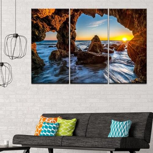 Canvas Prints Paintings Modern Home Decor landscape 3 Pieces Blue Sky Seaside Reef Picture Sunset Seascape Poster Wall Art Frame