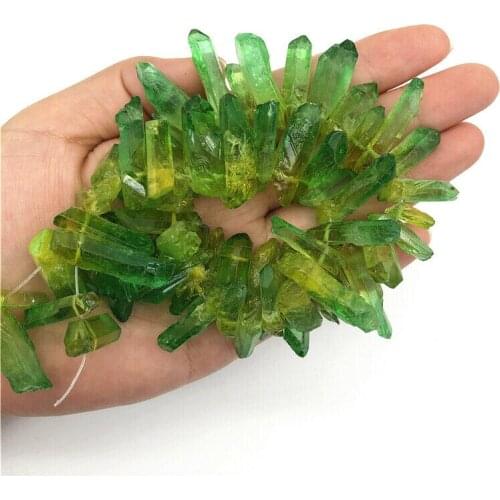 Beautiful Green and Yellow Titanium Aura Lemurian Quartz Crystal Point Healing Stone Decor Natural Quartz Crystals