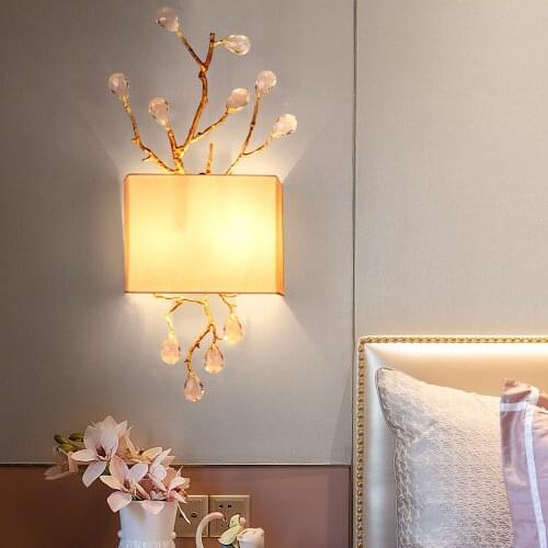 YOOGEE Creative Crystal Copper Wall Lamp Retro Style LED for Living Room Home Decoration Branch Shape Sconce Lighting Fixture