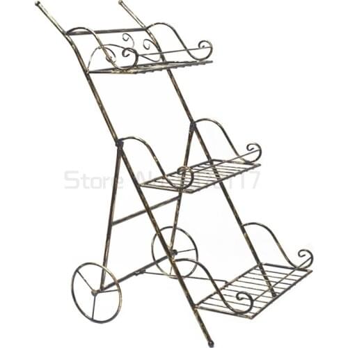 Creative cart Nordic iron flower rack storage rack indoor and outdoor balcony plant flower pot rack