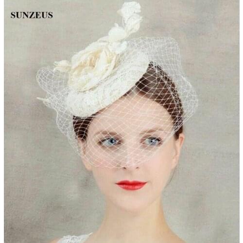 Hand-made Lace Bridal Hats With Short Veil Linen Wedding Hats Headwear With Flowers SQ211
