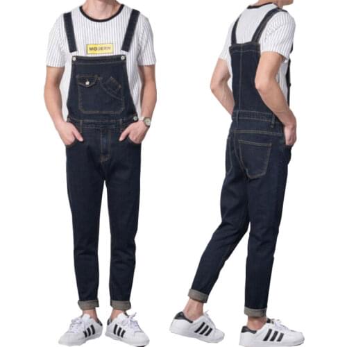 New 2020 Modis Vintage Design Pocket Jeans Denim Overalls Men Casual Wash Skinny Bib Overalls Jeans Male Blue Jumpsuit Jean