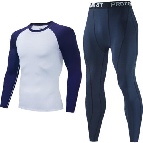 Mens Running Set Gym jogging skins Compression Fitness MMA rashgard male Quick-drying tights track suit 2Pcs T shirt+Leggings