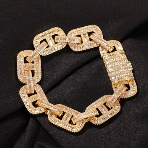 15mm Pig Nose Cuban Chain Bracelet Hip Hop Mens Copper Bracelet