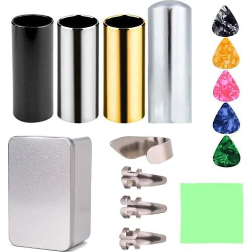 Guitar Bass Metal Slider Assorted Set Picks Finger cleaning cloth Cover