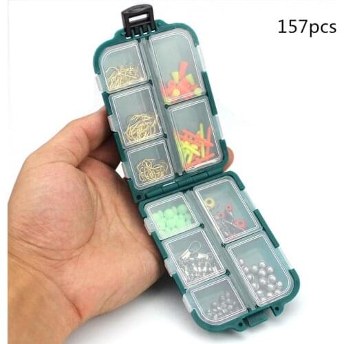 157pcs/lot Fishing Accessories Kit Including Fishing Hooks Rolling Swivel Connector Luminous Beads with Fishing Tackle Box