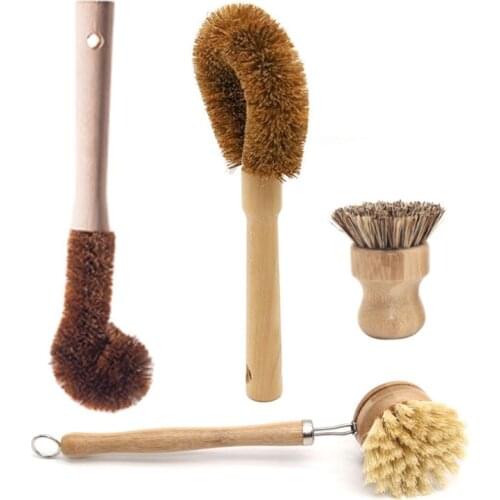 Plant Based Cleaning Brush Set 4 Piece, Beech Wood and Coconut Bristle Wooden Pa