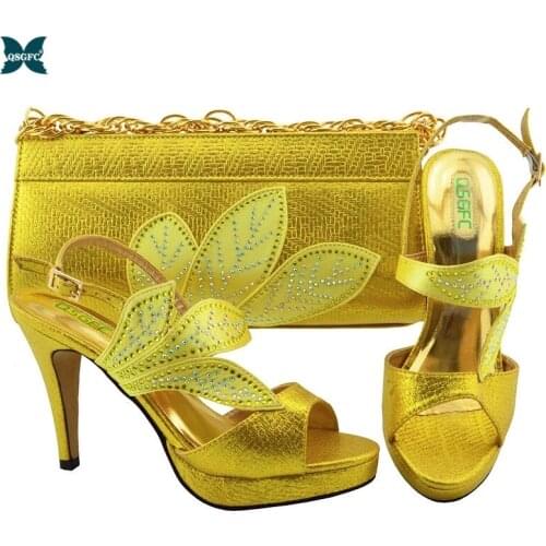 Newest Italian design Ladies Shoes with Matching Bags Set Luxury Shoes Women Designers Shoe and Bag Set in Gold Color