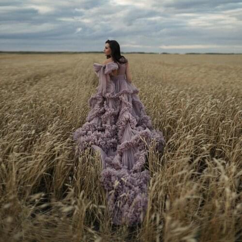 Newest Bridal Ruffled Pleated Tulle Robes Women Tulle V-Neck Maternity Dressing Gowns Long Dresses Photo Shoot Custom Made