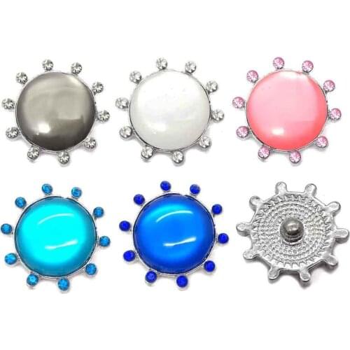 Wholesale w010 flower 18mm 20mm rhinestone metal button for snap button Bracelet Necklace Jewelry For Women Silver jewelry