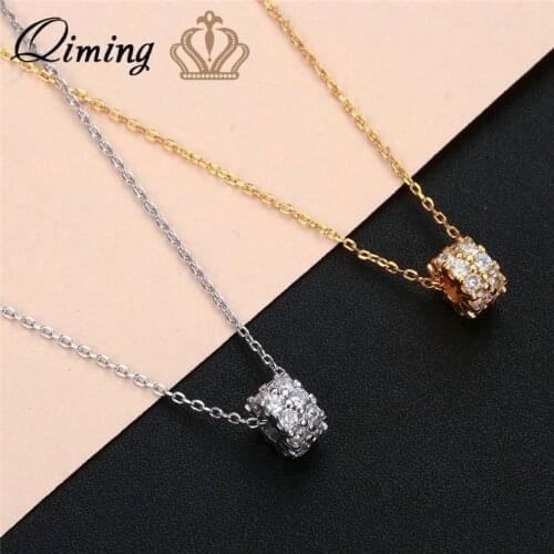 QIMING Lucky Tranfer Beads Necklace Minimalist Geometric Gold Silver Fashion Vintage Cute Zircon Pendant Necklaces Gift