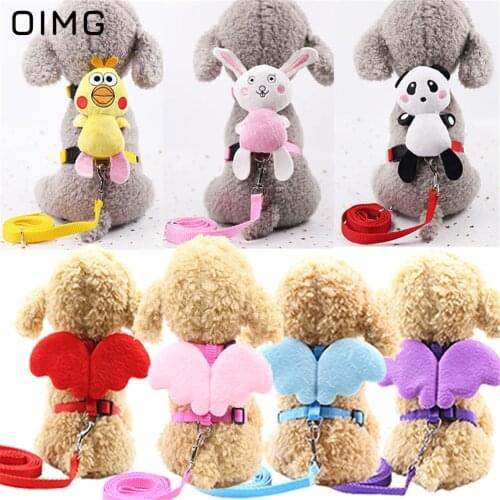 OIMG Cartoon Dog Lead Leash Cat Pet Harness Animal Doll Toys+ Rope Angle Small Dog Harness and Leash Set For Pomeranian Teddy