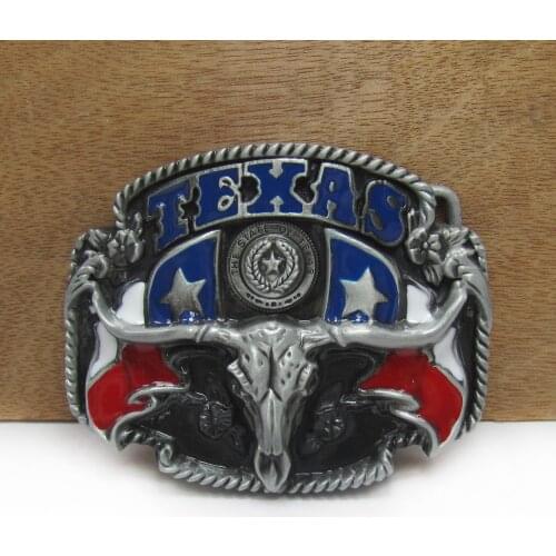 BuckleClub wholesale zinc alloy retro TEXAS bull head western gift belt buckle pewter finish FP-02602 for men 4cm width loop