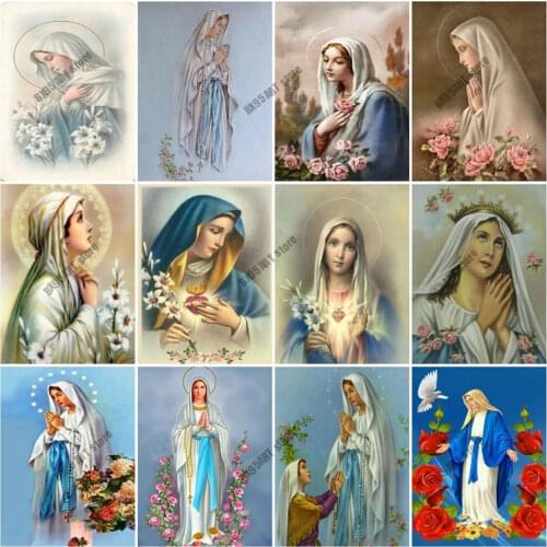 Religion 5d DiY Diamond Painting Mosaic Virgin Mary Diamond Embroidery Full Round Drill Cross Stitch Kits Home Decoration