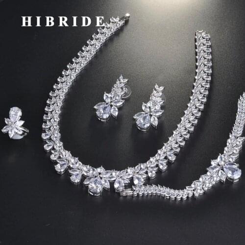 HIBRIDE Luxury Brilliant Cubic Zircon Bridal Jewelry Set For Women Wedding Accessories Fashion Design Jewelry Wholesale N-713