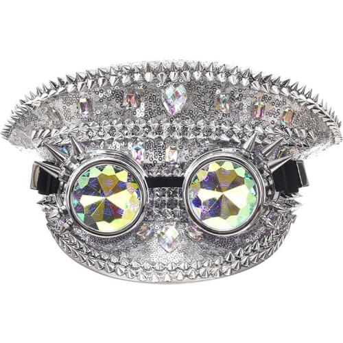 Silver Sequins& Rivets Diamond Gothic Steampunk Hat Adult Cosplay Anime Props Halloween Costume Accessories Nightclub Party Wear