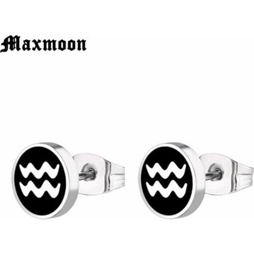 Maxmoon Simple Stainless Steel Aquarius Constellation Earring Stud Earrings Studs Men Women Birthday Gift