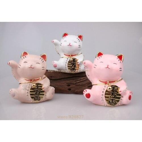 Hinged Jeweled Trinket Box Cute Japan Lucky Cat Money Lucky Cat Chinese Japanese Statue Lucky Cat Collectible Figurine