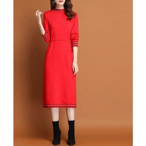 Sweater Dress Thickened Women Autumn Winter New Loose Outer Wear Mid-Length Bottoming Over The Knee Half High Collar Knit Dress