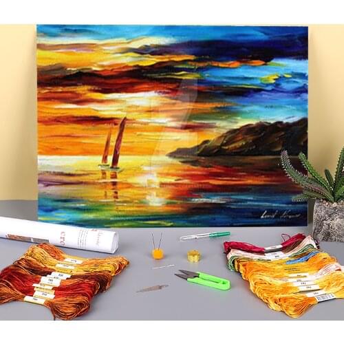Sailing With The Sun Printed Fabric 11CT Cross-Stitch Patterns Embroidery DMC Threads Handiwork Painting Knitting Stamped