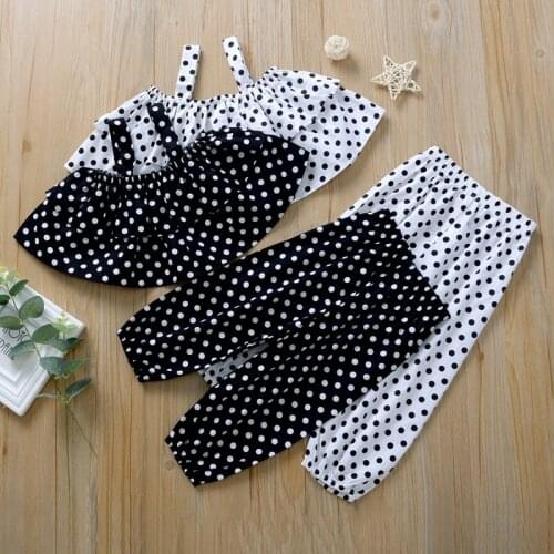 One-shoulder Sling Top + Lantern Casual Pants Polka Dot Suit Toddler Girl Clothes 2021 Fashion Clothes Toddler Girl Clothes