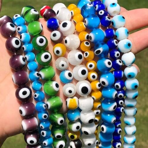 Turkish Hamsa Multi colors Round Evil Eye Murano Lampwork Glazed Glass Beads for Bracelet Necklace DIY Jewelry Making Findings